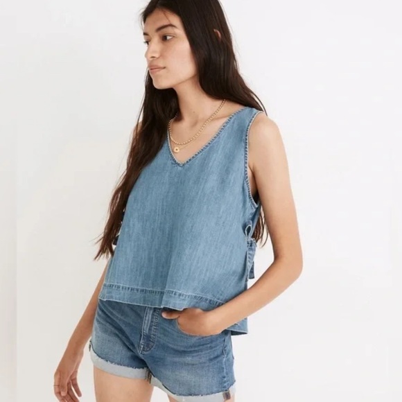 Madewell V Neck Sleeveless Denim Side-Tie Tank Top in Size Small - Picture 1 of 7